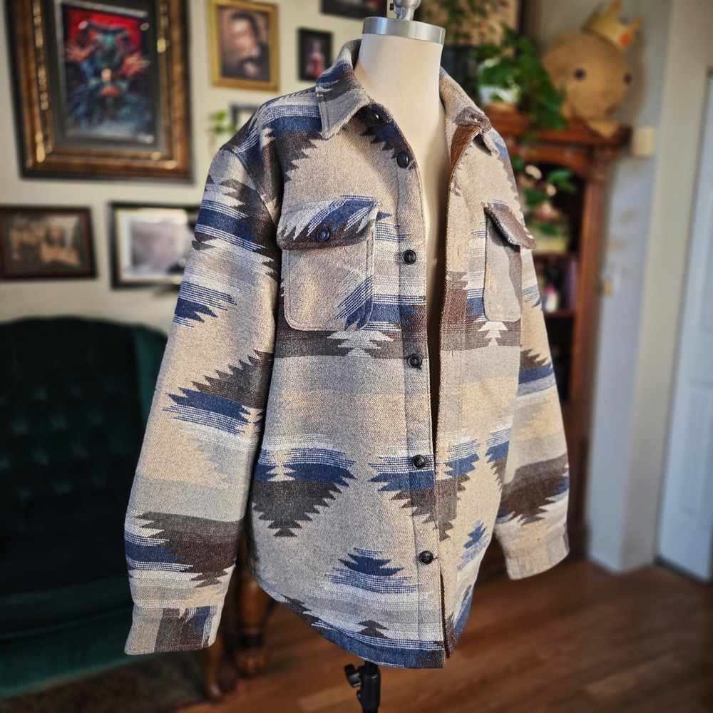 Jachs New York Aztec Shacket Men Large Sherpa Lined Southwestern Shirt Jacket L